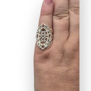 Vintage Silver Tone Filigree Statement Ring – Size 8